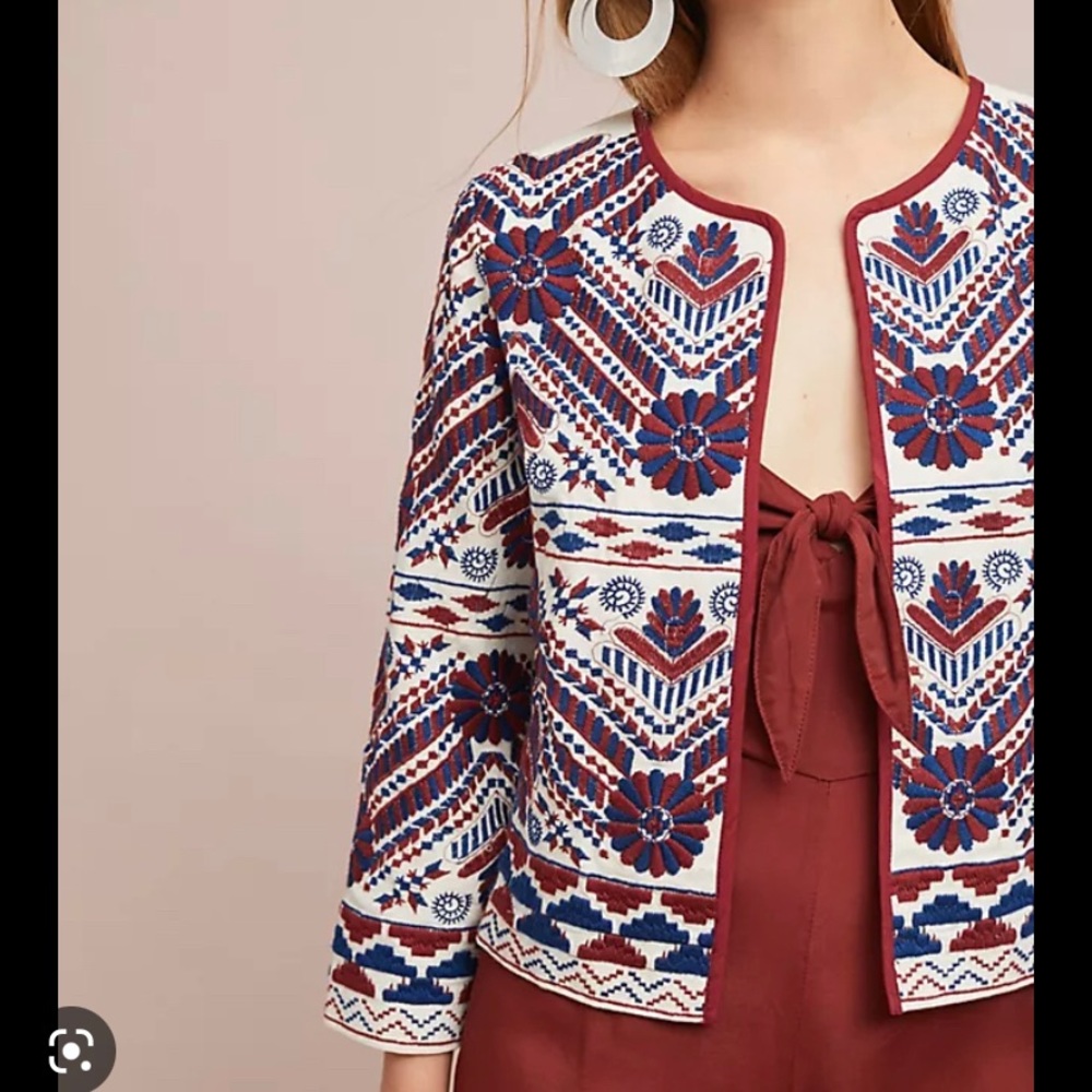 Anthropologie Greenwich Embroidered Jacket